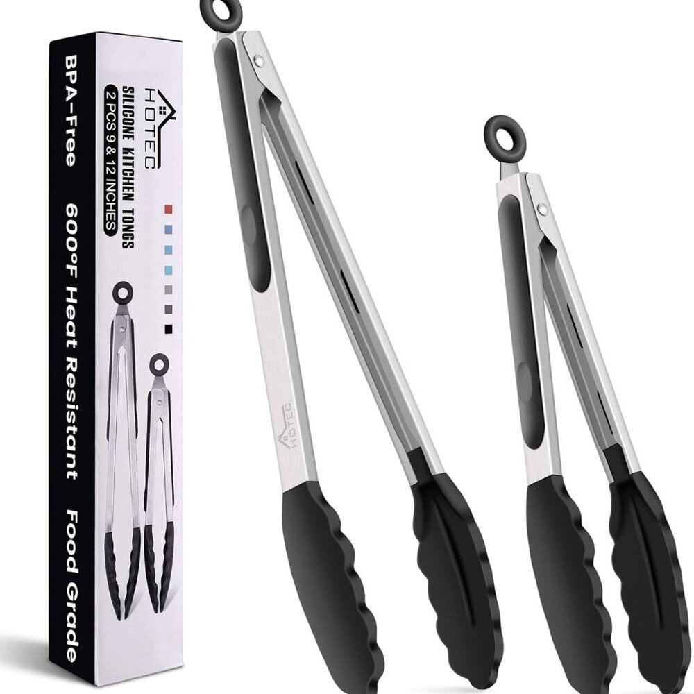 Premium Stainless Steel Locking Kitchen Tongs with Silicon Tips, Set of 2-9" and